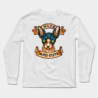 Pretty sphynx cat hand drawn design, hairless cat on white Long Sleeve T-Shirt